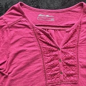 Eddie Bauer Pink Lace Detail Blouse